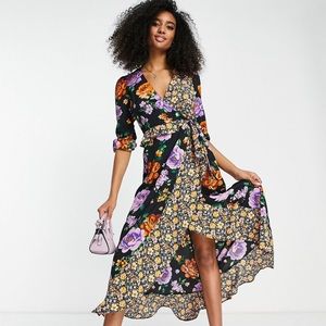 River island mixed floral midi wrap dress